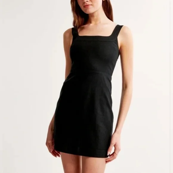 Abercrombie & Fitch | Dresses | Abercrombie Fitch Linenblend Wide Strap  Mini Dress Black Medium | Poshmark